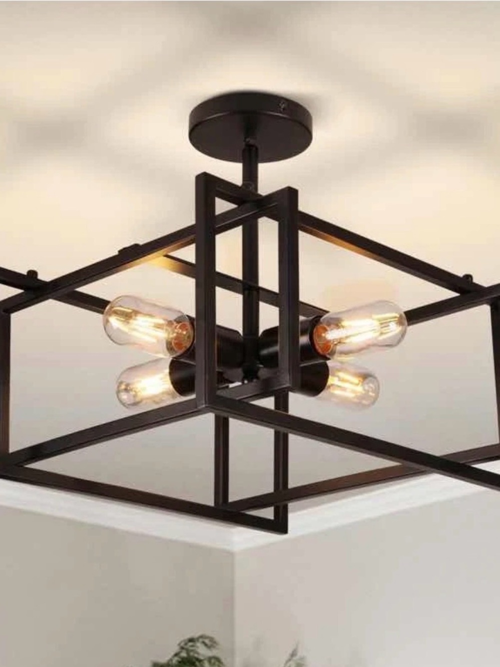 Industrial Black Metal Cage Ceiling Lantern - Home Accents